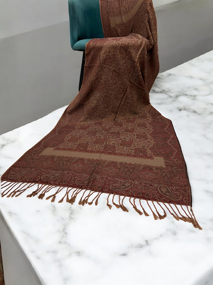 Beige Red Damask Paisleys Dual Tone Pashmina Hijab