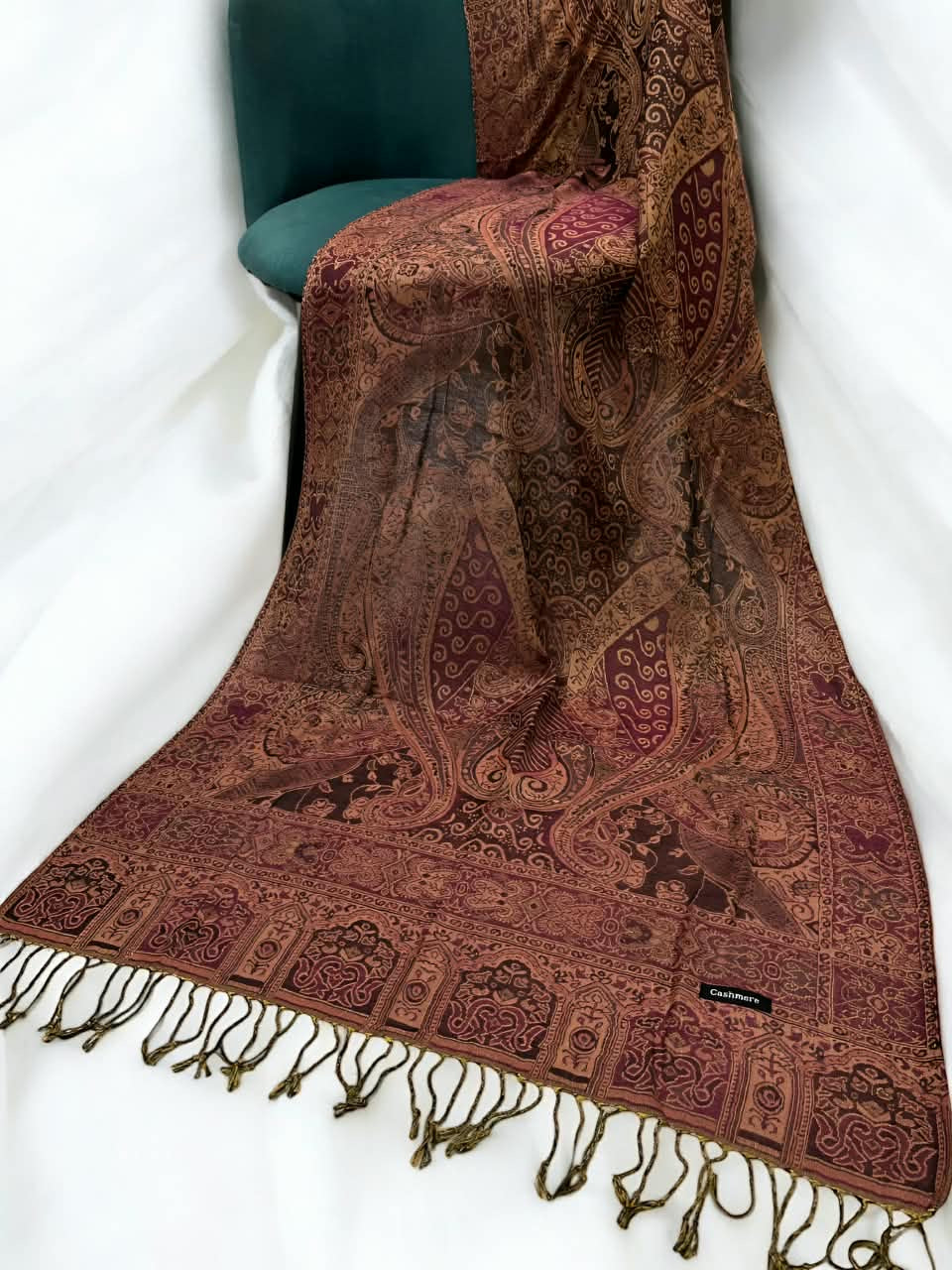 Deep Maroon Peach Persian Paisley Dual-Tone Pashmina Hijab