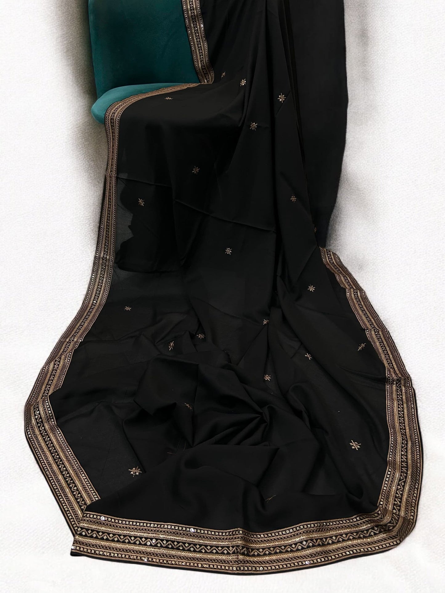 Black Cream Fancy Double Sequence Embroidered Shaal