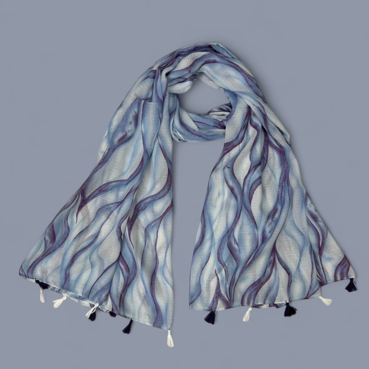 Indigo Blue Waves Printed Modal Hijab