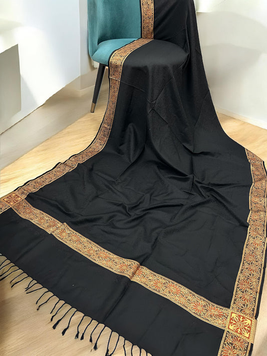 Black Gold Rust Embossed Patchwork Border Shawl