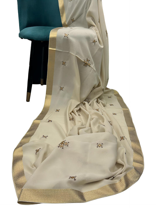 Ash Gray Floral Shiny Border Shaal