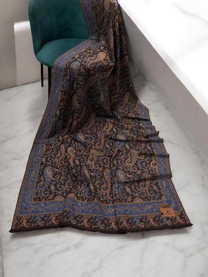 Pashmāra Shawl - Indigo Brown Paisley