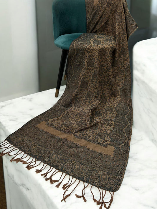 Sand Brown Mint Purple Two-tone Paisley Pashmina Hijab