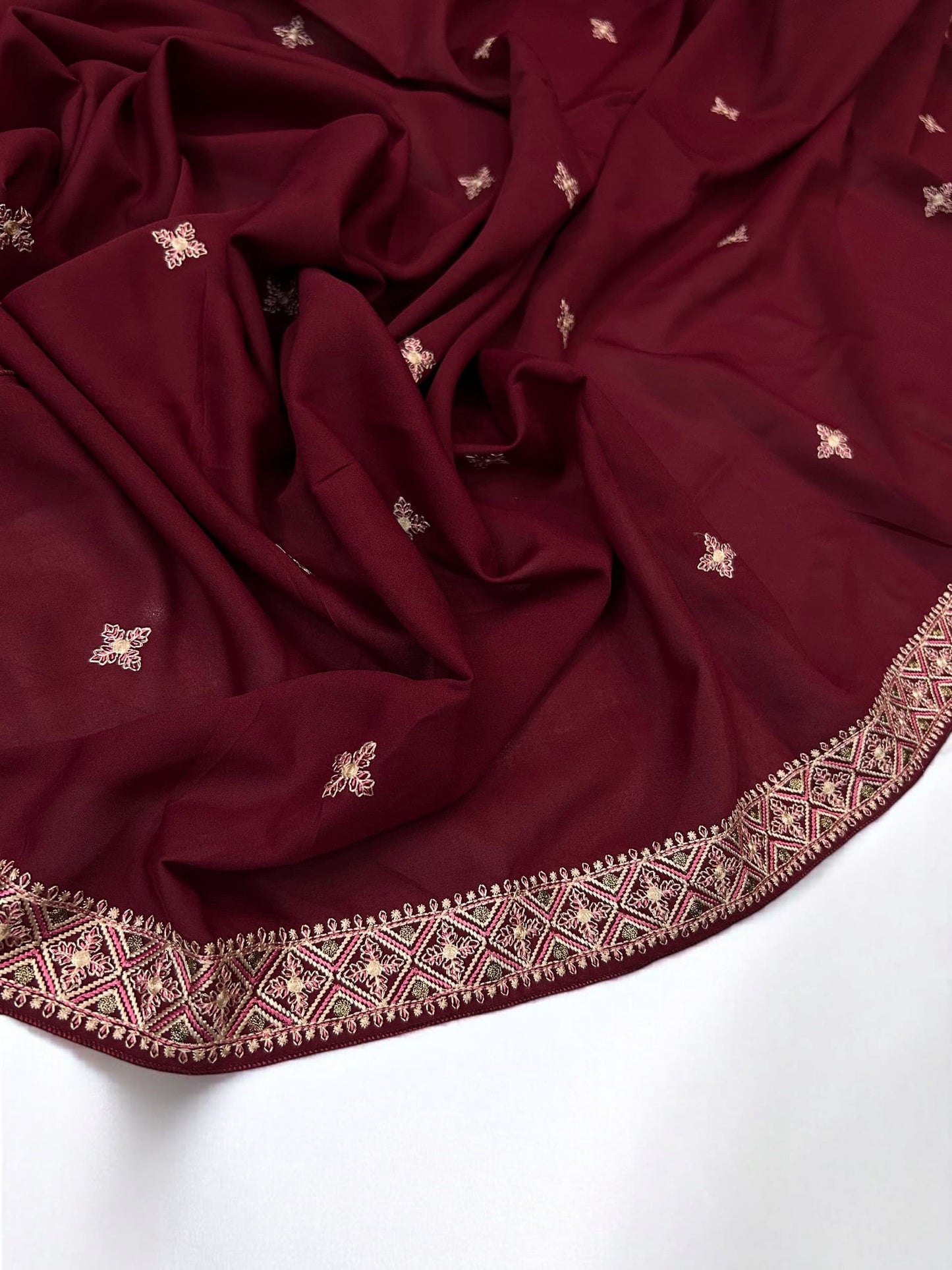 Red Diamond Double Embroidered Shaal