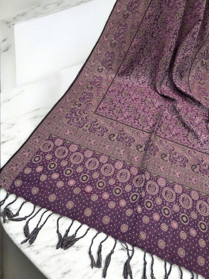 Magenta Pink Beige Dotted two-tone Paisley Pashmina Hijab