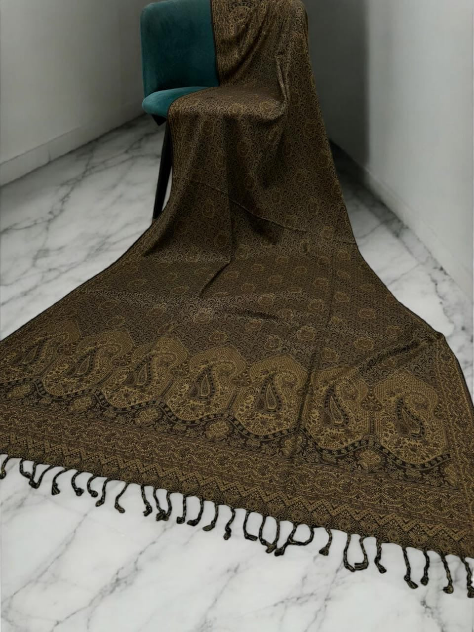 Threadwork Paisley Pashmina Shawl - Wood Brown