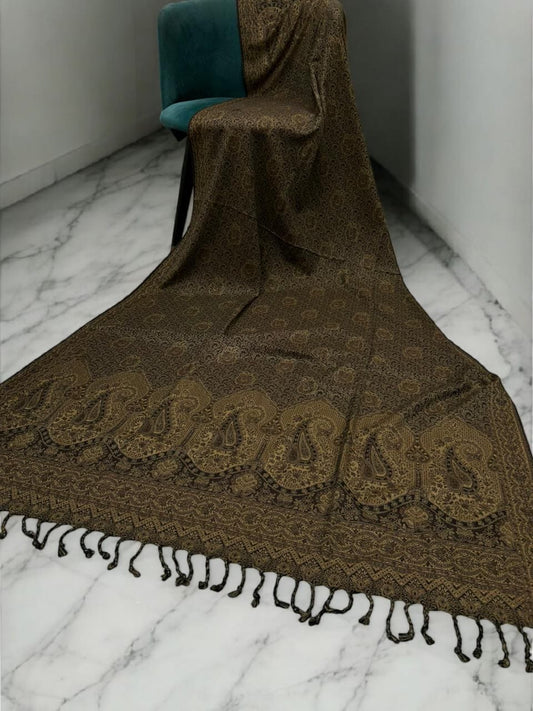 Threadwork Paisley Pashmina Shawl - Wood Brown