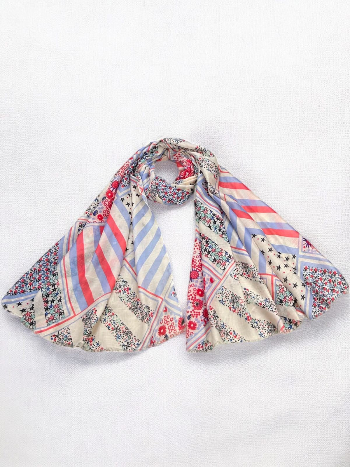 Cream Coral Geometric Floral Printed Modal Hijab