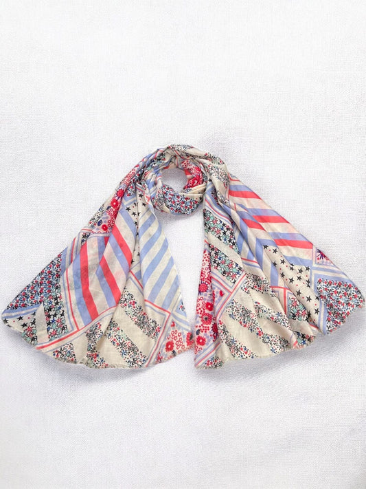 Cream Coral Geometric Floral Printed Modal Hijab