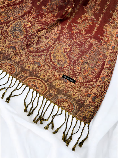 Maroon Fawn Peach Persian Linear Paisley Two-Tone Pashmina Hijab