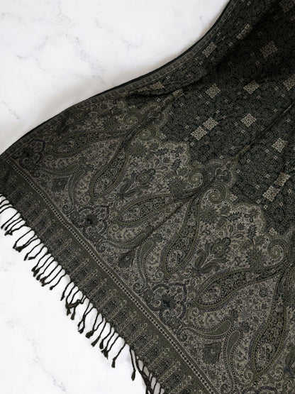 Threadwork Paisley Pashmina Shawl - Army Green Beige