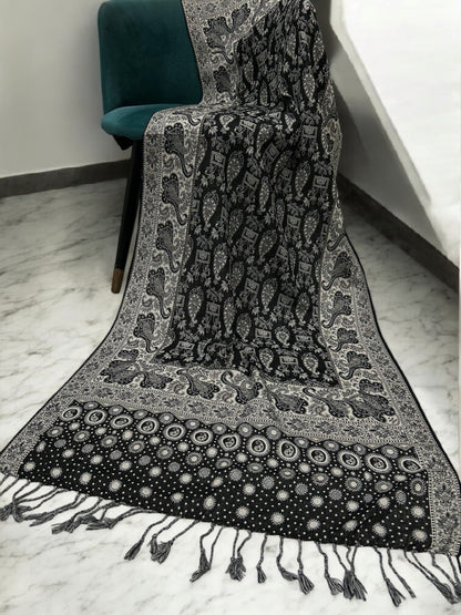 Black Grey Creamy dotted two-tone Paisley Pashmina Hijab
