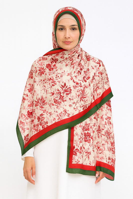 Large Satin Silk Scarf - Red Spider Lily