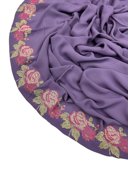 Luxury Purple Floral Border Korean Shaal