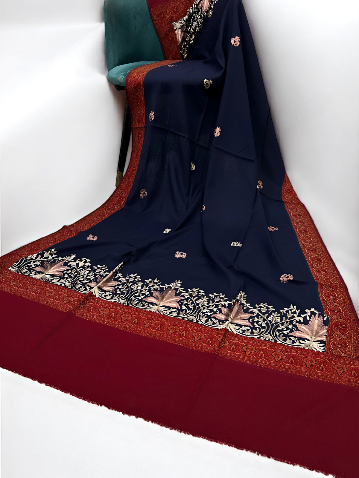 Gul-e-Kashmir – Navy Maroon Embroidered Patchwork Shaw