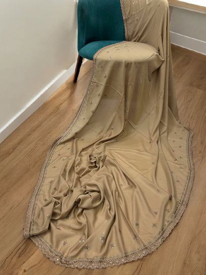 Light Brown Fancy Sequence Embroidered Shaal