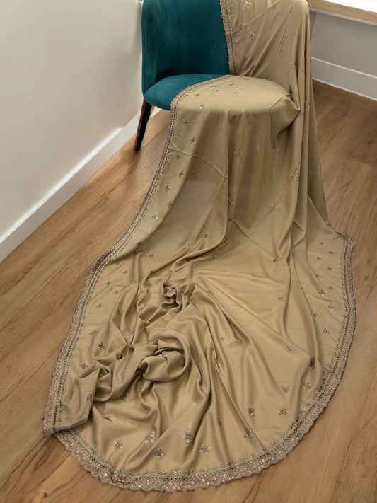 Light Brown Fancy Sequence Embroidered Shaal