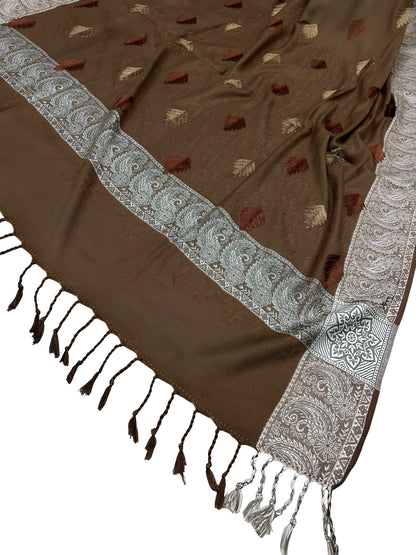 Coffee Brown - Leaflet Kashmiri Border Shawl