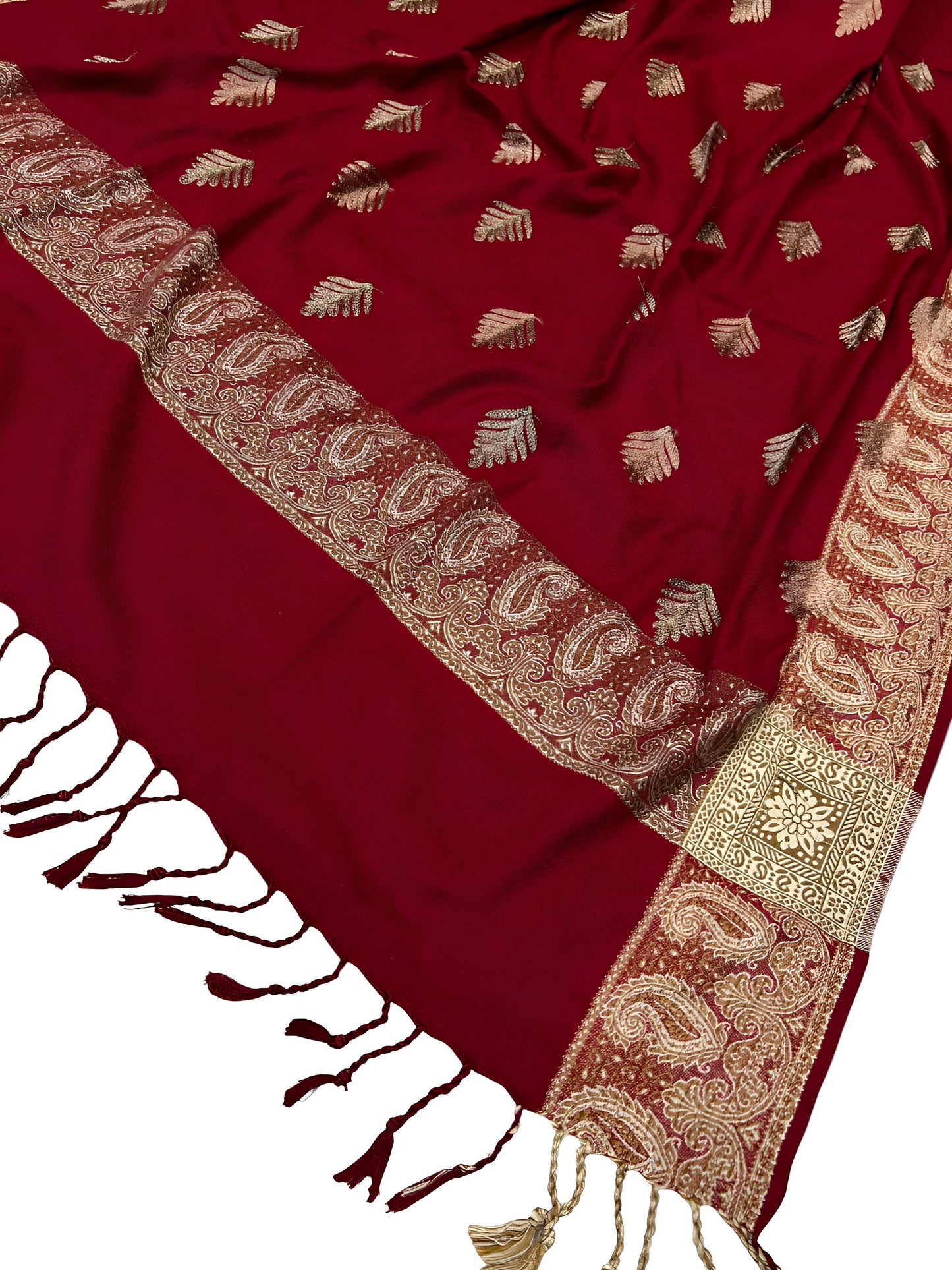 Red - Leaflet Kashmiri Border Shawl