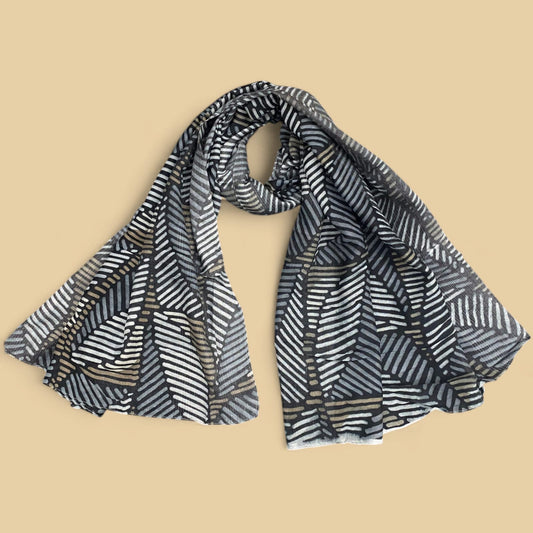 Grey White Linear Printed Lawn Hijab