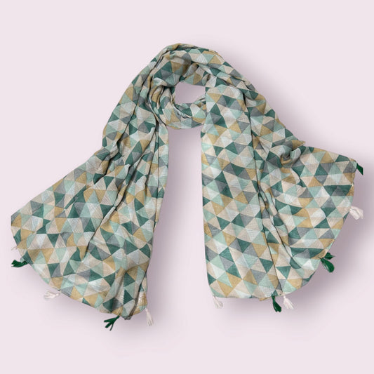 Basil Green Checkered Printed Modal Hijab
