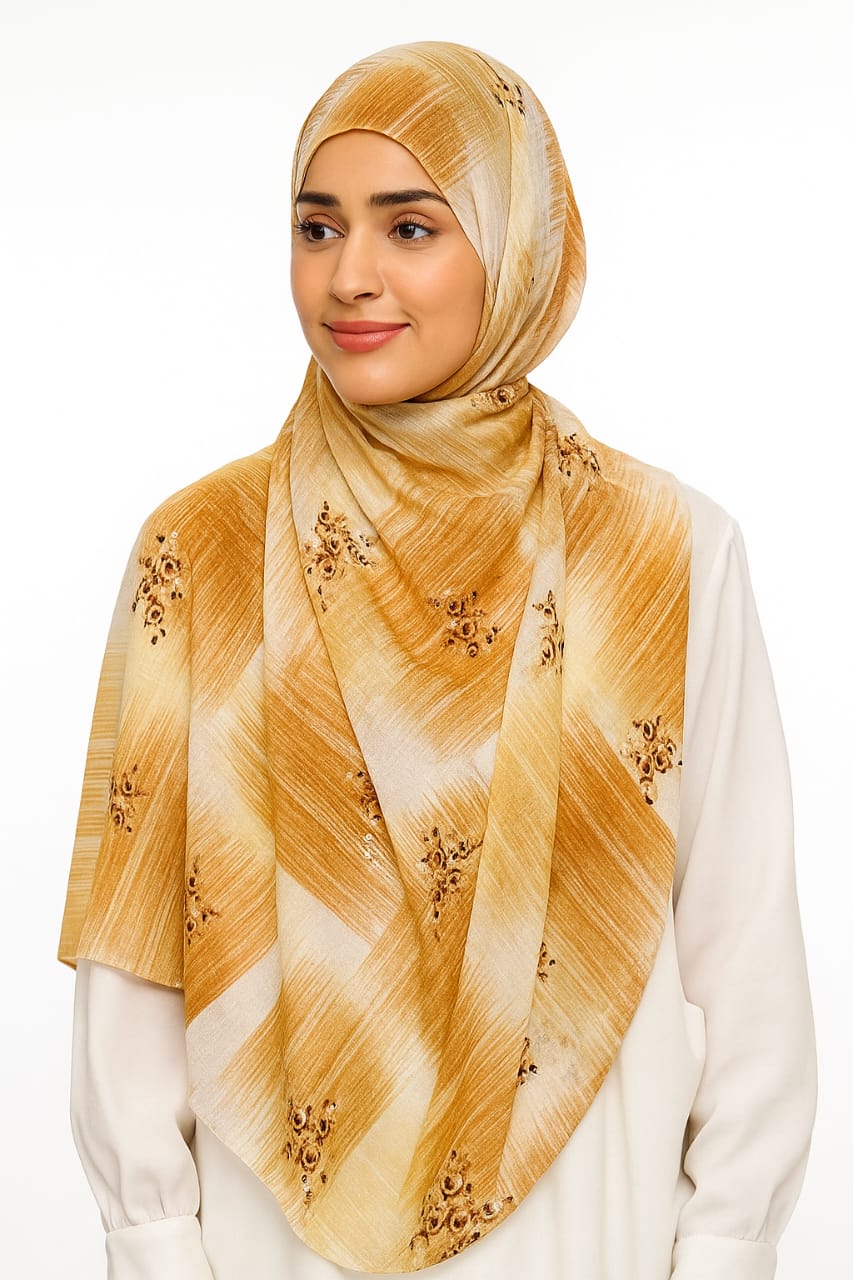 Camel Brown Sketches Patterned Printed Modal Hijab