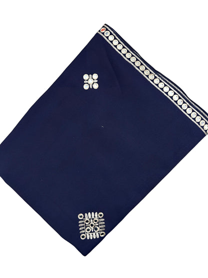 Navy Blue Mirrorwork Shaal