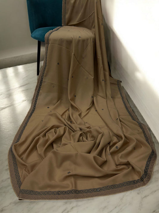 Biscuit Brown Double Border Embroidered Shaal
