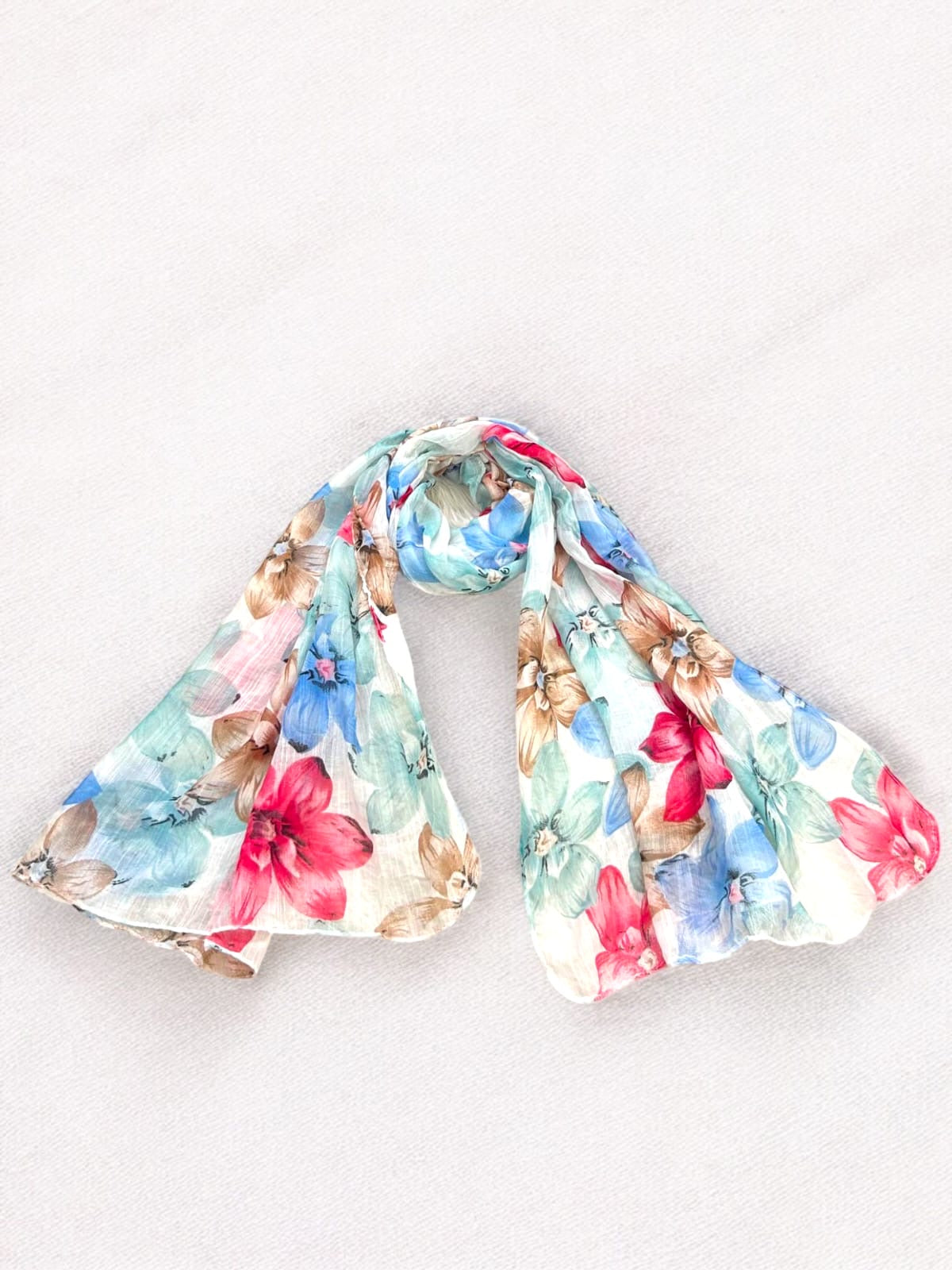 White Multi Flowers Printed Modal Hijab