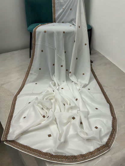 White Brownie Square Embroidered Shaal