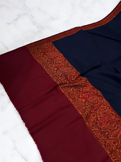 Navy Blue Maroon Patchwork Border Shawl