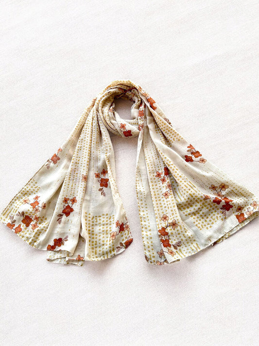 Vanilla Red Flowers Printed Modal Hijab