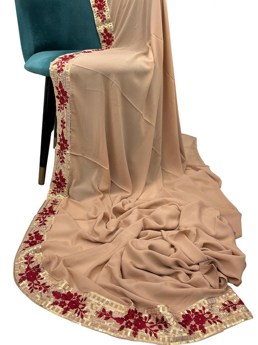 Luxury Peach Border Korean Shaal
