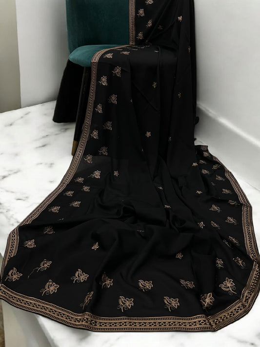 Black Peach Fancy Double Embroidered Floral Shaal