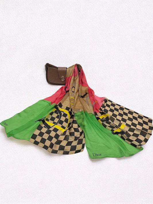 Satin Silk Scarf - Beige Green Dior