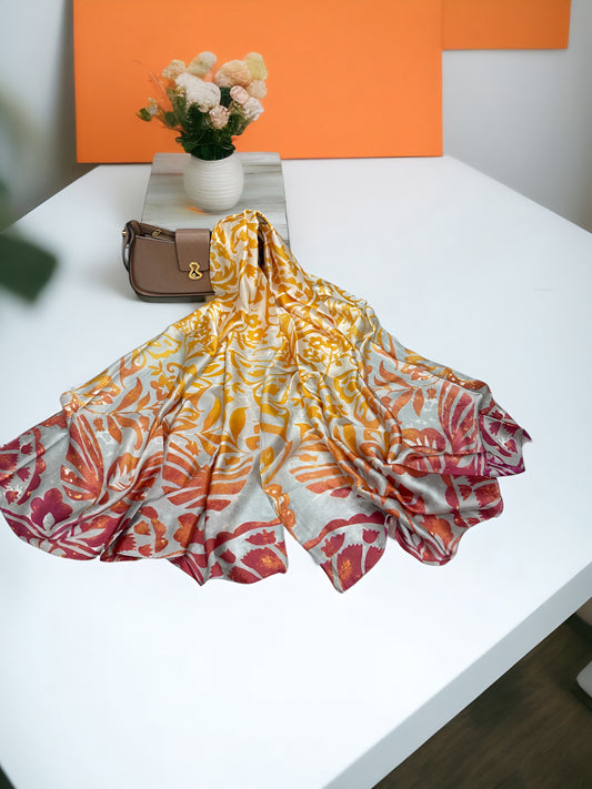 Large Satin Silk Scarf - Sunset Gray