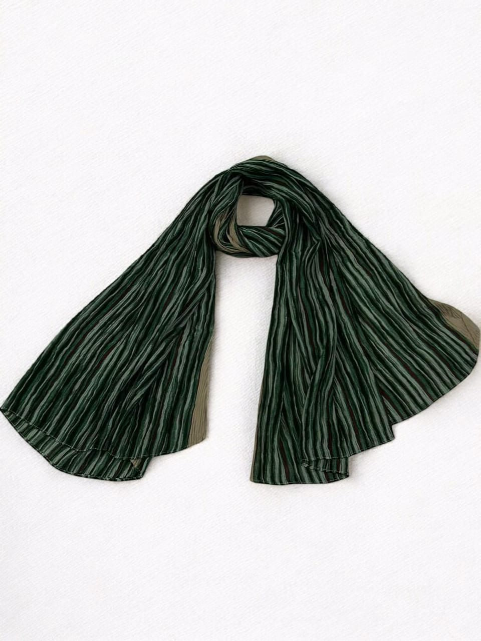 Mint Green Black Linear Leopard Printed Pleated Modal Hijab