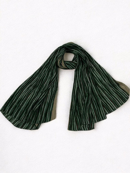 Mint Green Black Linear Leopard Printed Pleated Modal Hijab