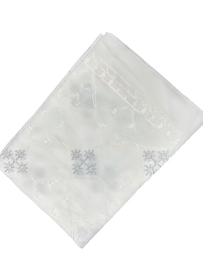 White Silver Embroidered Lawn Dupatta