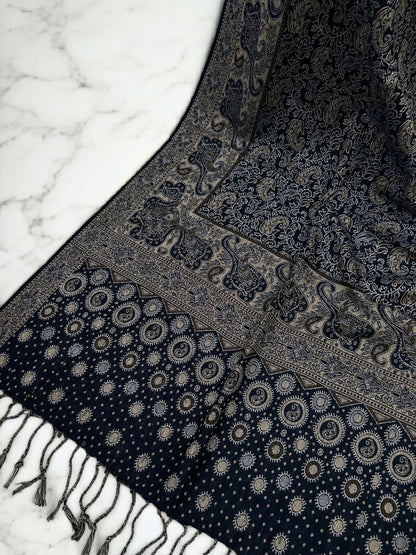 Navy Fawn Dotted Dual Tone Pashmina Hijab