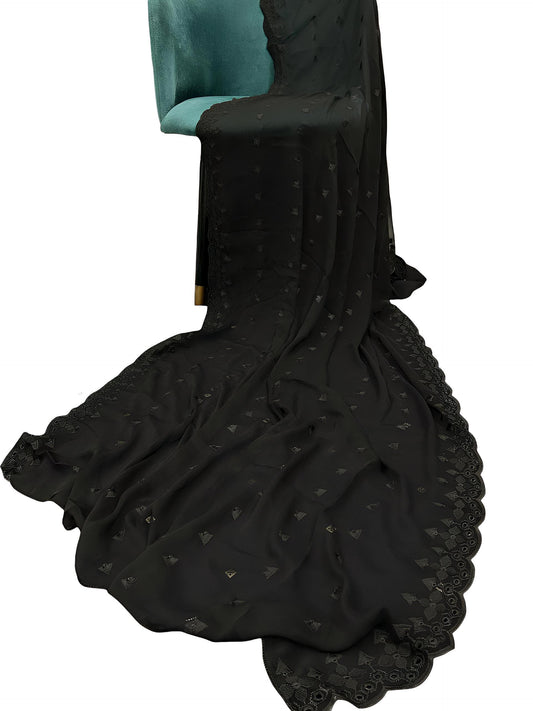 Black Triangle Embroidered Chiffon Dupatta