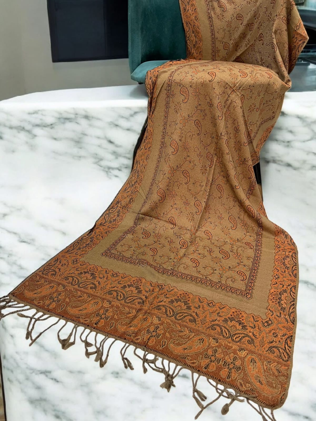Orange Beige Two-tone Paisley Pashmina Hijab