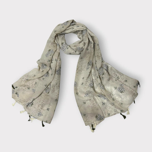 Almond Brown Floral Printed Modal Hijab