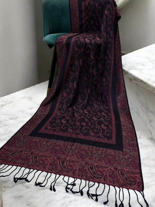 Black Candy Pink Two-tone Paisley Pashmina Hijab