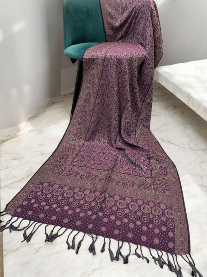 Magenta Pink Beige Dotted two-tone Paisley Pashmina Hijab