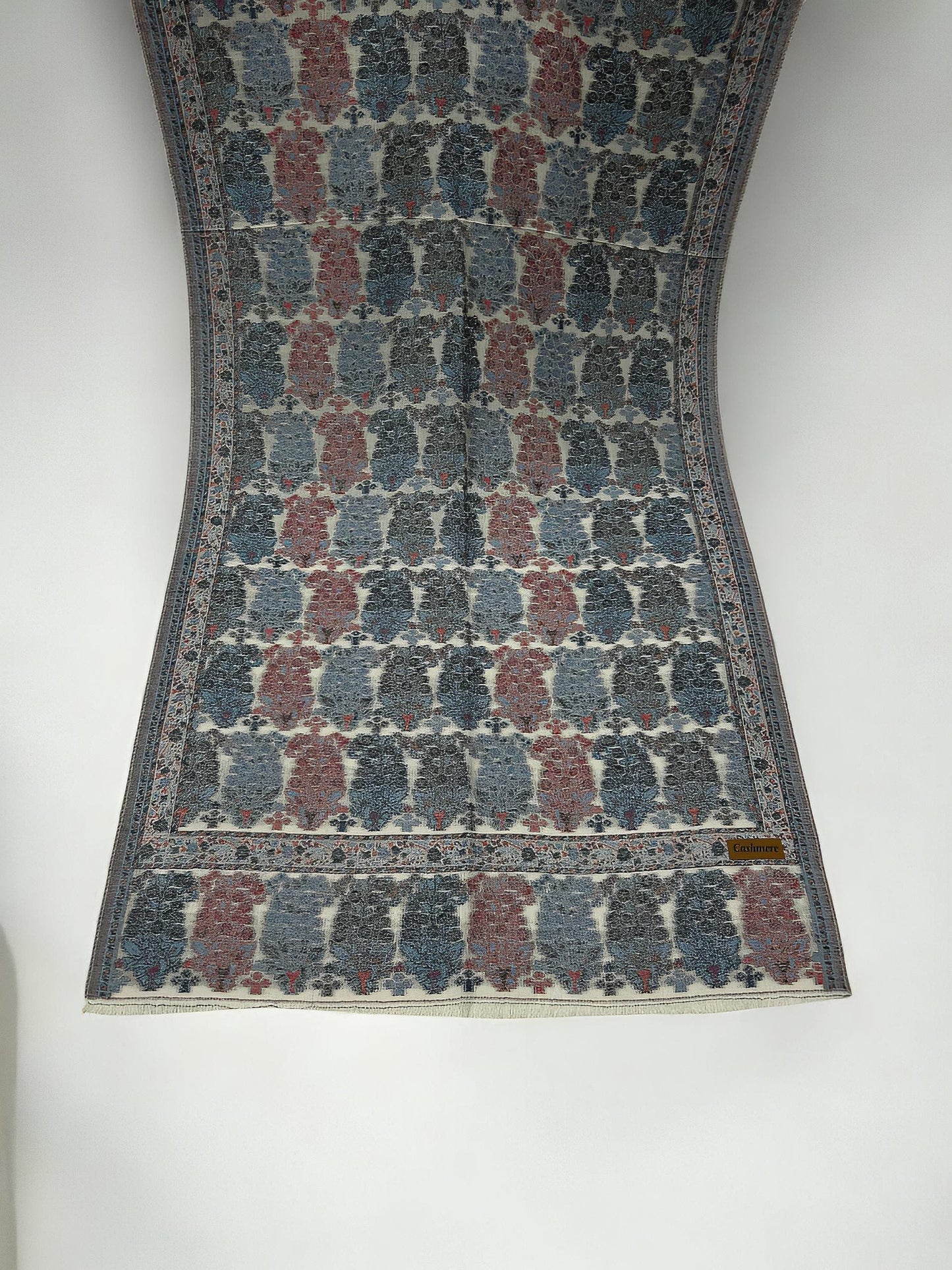 Creamy Blue Paisleys Pashmina Hijab