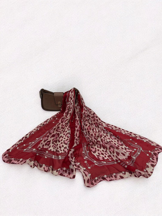 Satin Silk Scarf - Red Leopard Roberto Cavalli