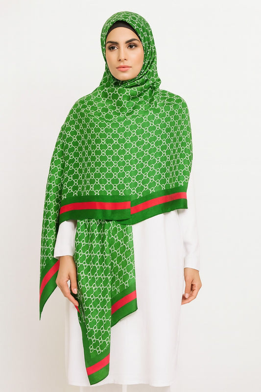 Large Satin Silk Scarf - Green Gucci