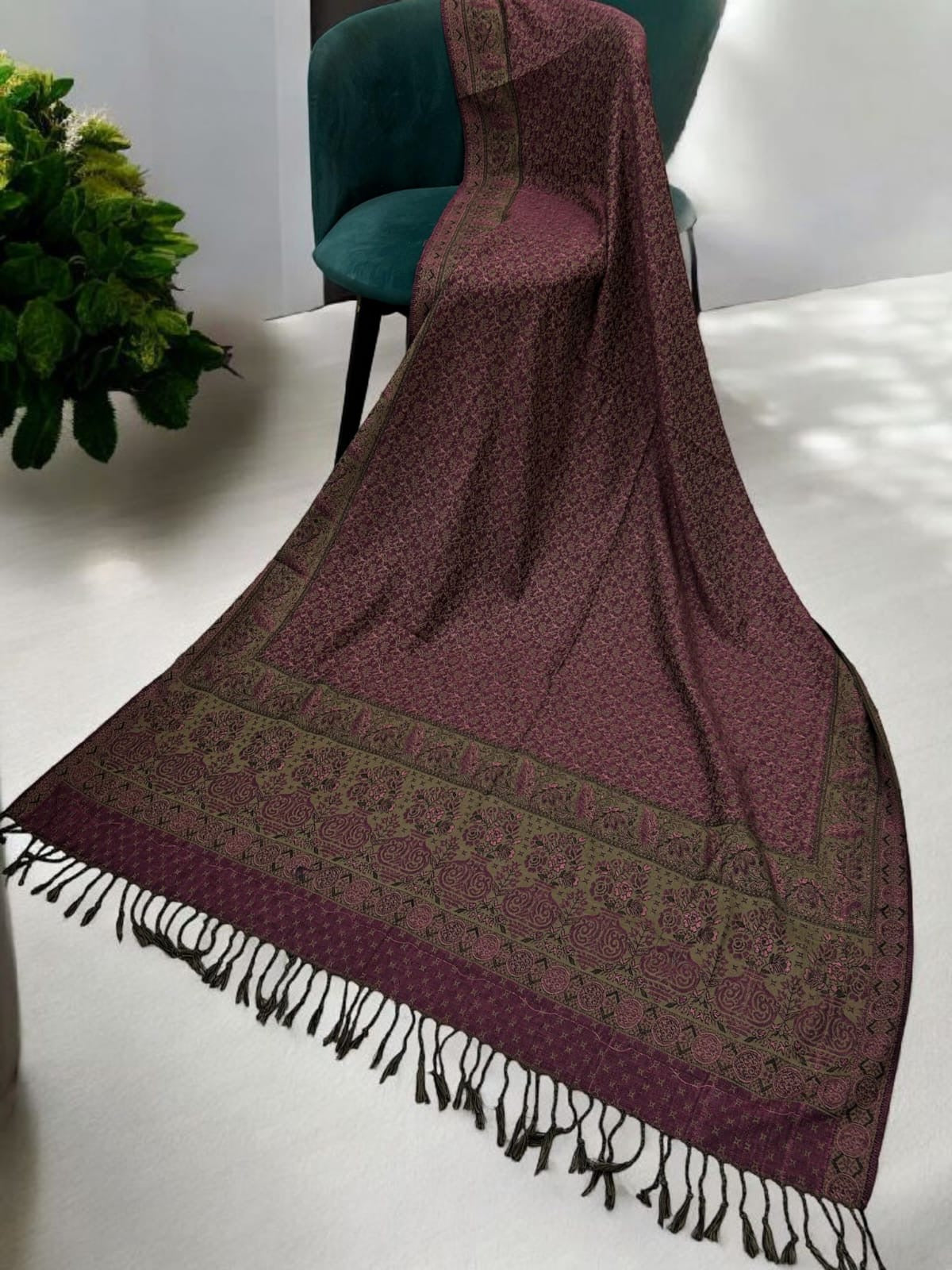 Starry Paisley Pashmina Shawl - Fuchsia Beige Brown